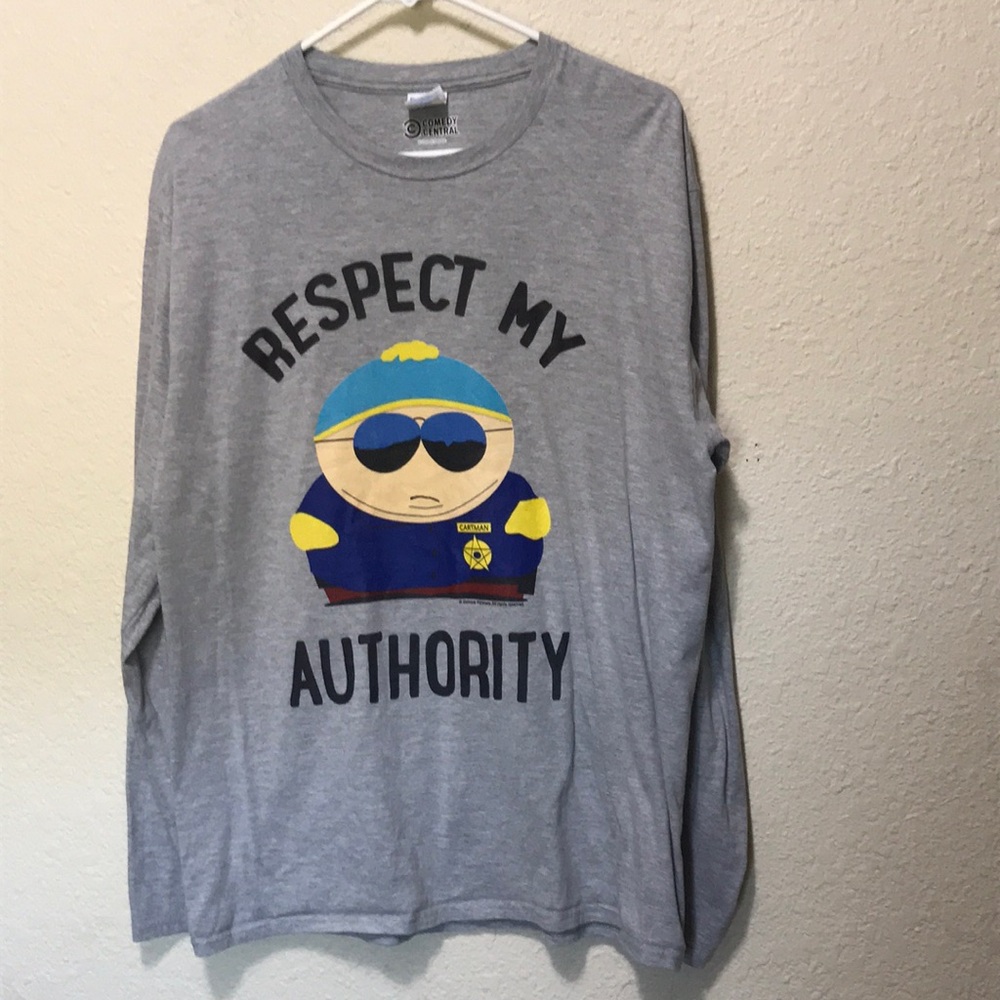South Park 'Respect My Authority' Gray Long-Sleeve Men's Tee. Good Condition. L.